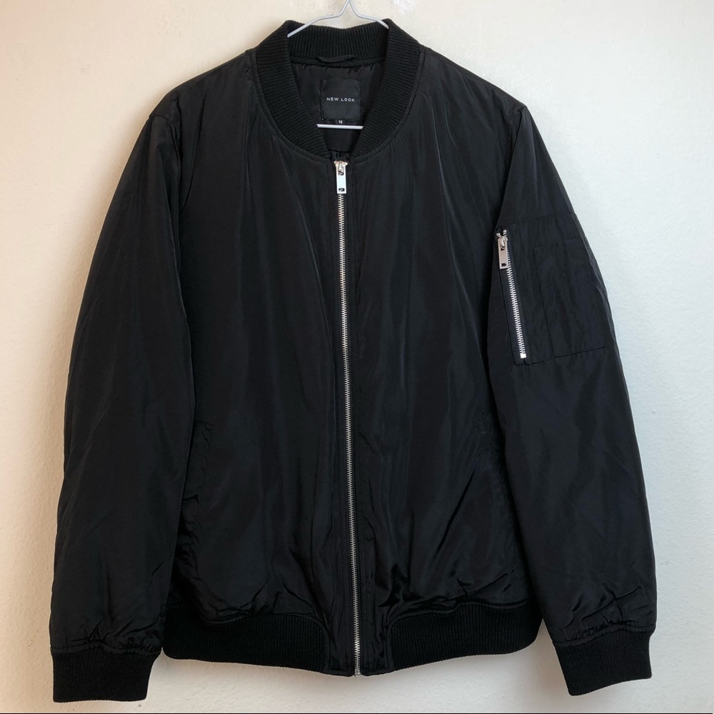 NWOT New Look Black Zip Up Bomber Jacket Size 12